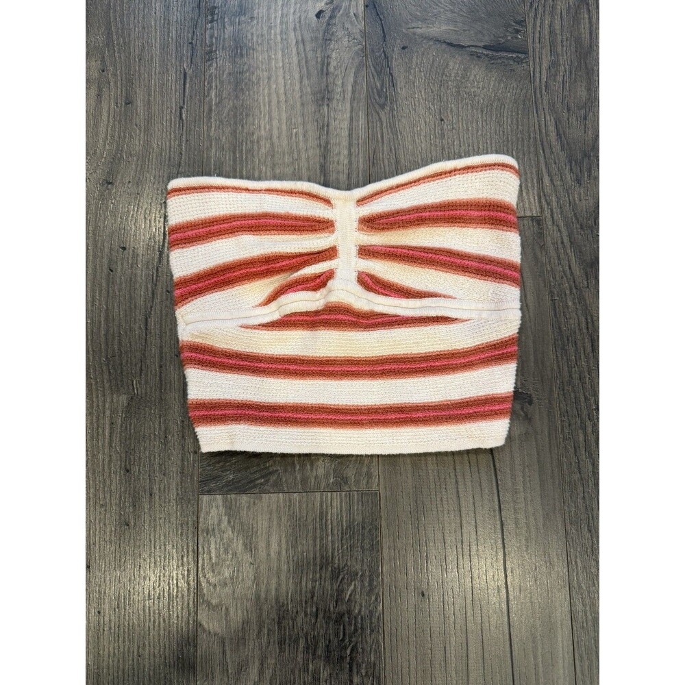 American Eagle Knit Cropped Tube Top Orange, Pink, White, Size Medium